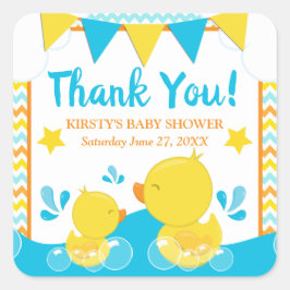 Ducky Polka Dot Babydusche aus Gelb & Blau Quadratischer Aufkleber