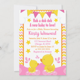 Ducky Polka Dot Babydusche aus Gelb und Rosa Gummi Einladung