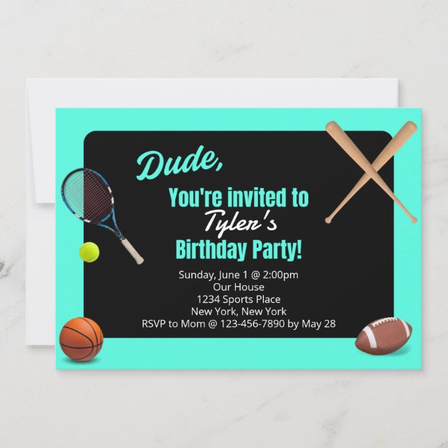 Dude Sports Anniversaire Fête Invitation (Devant)