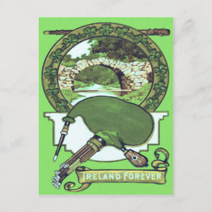 Dudelsack Shillelagh Shamrock Steinbrücke Postkarte