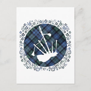 Dudelsack-Silhouette auf Tartan Postkarte