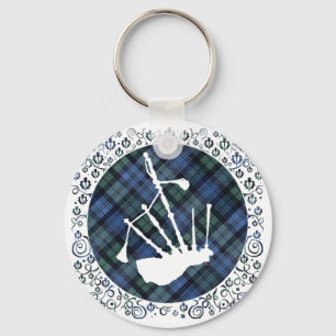 Dudelsack-Silhouette auf Tartan Schlüsselanhänger