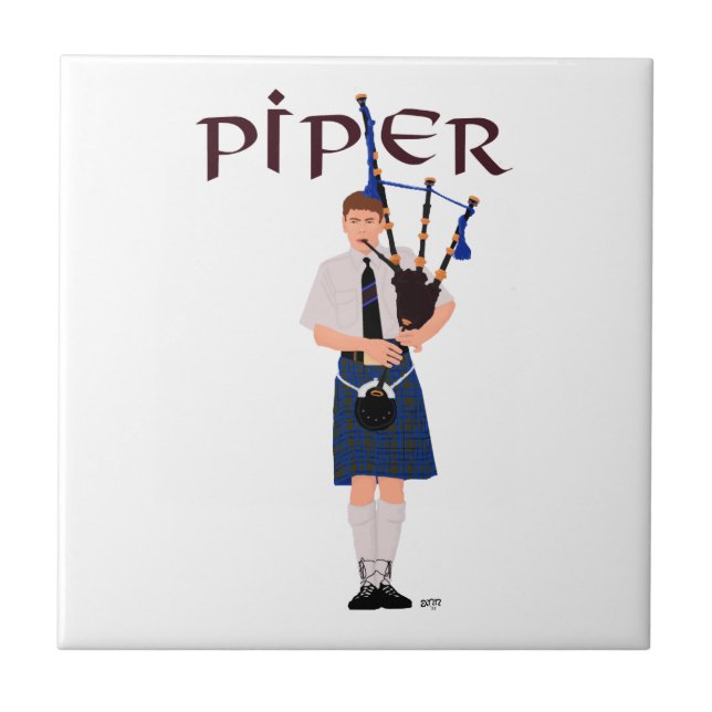 Dudelsackpfeifer - Blauer Kilt Fliese (Vorderseite)