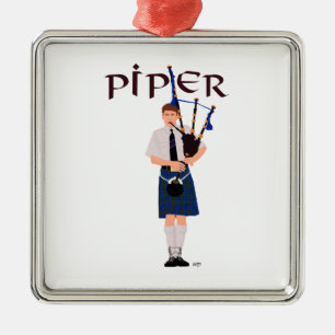 Dudelsackpfeifer - Blauer Kilt Silbernes Ornament