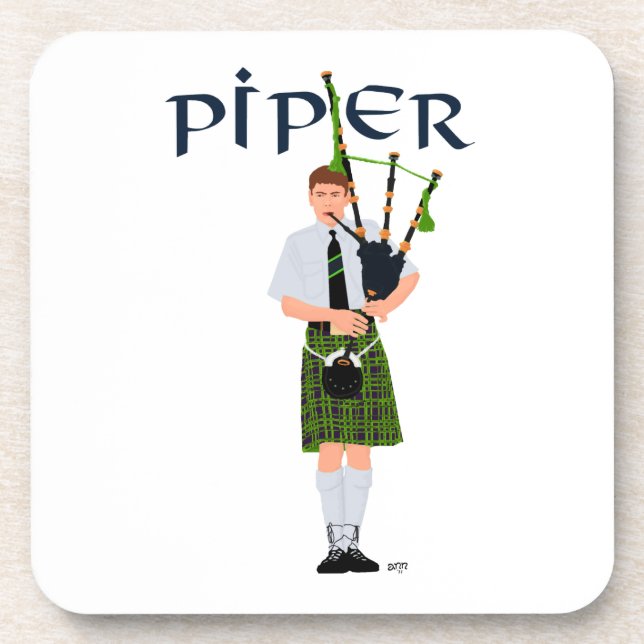 Dudelsackpfeifer - Grüner Kilt Untersetzer (Vorderseite)
