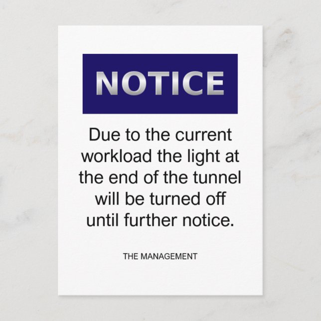 Due to the current workload notice funny postkarte (Vorderseite)