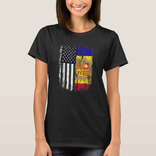 Duel Flag Andorra und amerikanischer Duell-Bürger T-Shirt (Vorderseite)