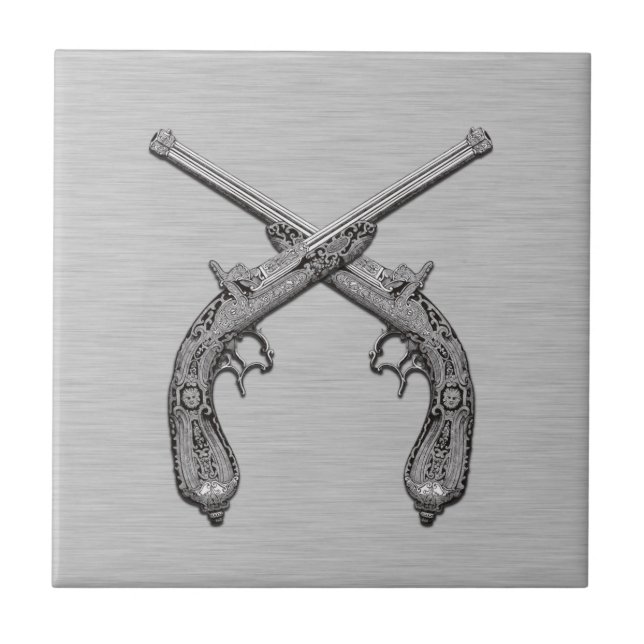 Dueling Antique Guns Grau Fliese (Vorderseite)