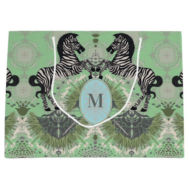 Dueling Zebra Monogram Große Geschenktüte (Vorderseite)
