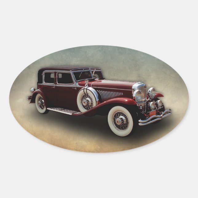 Duesenberg (Duesy) Modell J Oldtimer Ovaler Aufkleber (Vorderseite)