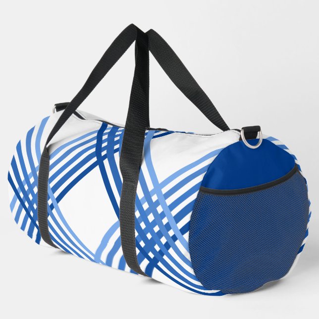 Duffeltasche - Blaue Streifen, diagonal überquert Duffle Bag (Rechte Ecke)
