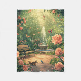 Duftender Rosengarten mit Springbrunnen Fleecedecke