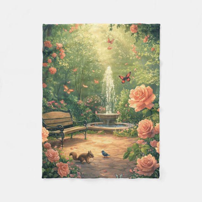 Duftender Rosengarten mit Springbrunnen Fleecedecke (Vorderseite)