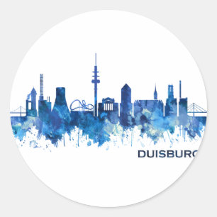 Duisburg Germany Skyline Blue Runder Aufkleber