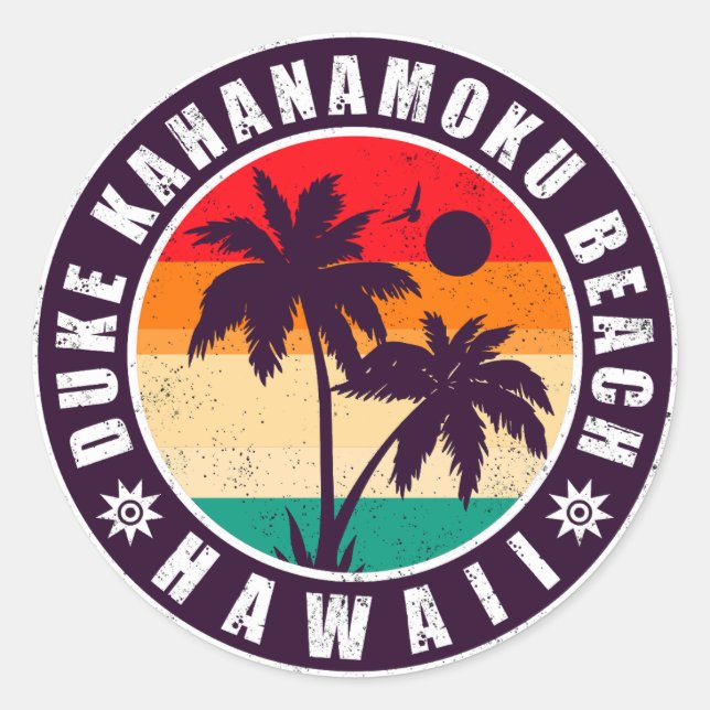 Duke Kahanamoku Beach Hawaii Retro 70er 80er Summe Runder Aufkleber (Vorderseite)