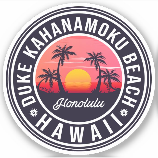Duke Kahanamoku Beach Hawaii Retro Palm Trees 60er Aufkleber (Vorderseite)
