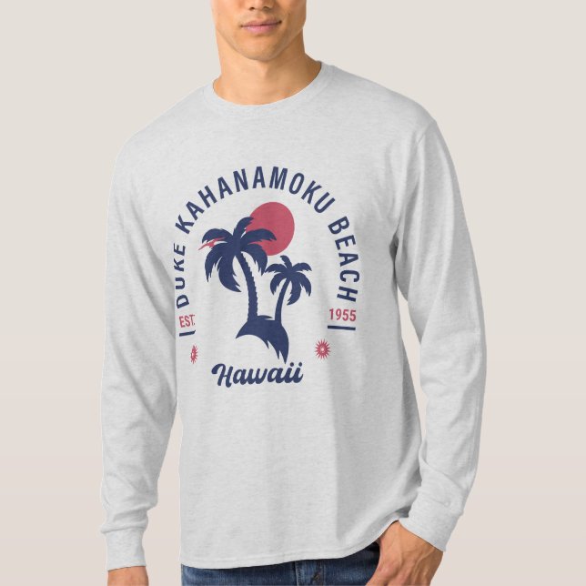 Duke Kahanamoku Beach Hawaii Retro Palm Trees 60er T-Shirt (Vorderseite)