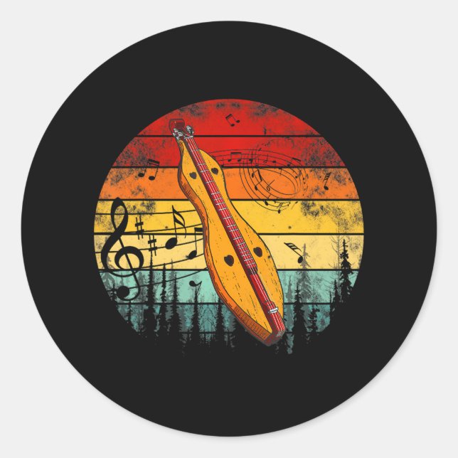 Dulcimer Lovers Guitar Retro Dulcimer Funny Funny Runder Aufkleber (Vorderseite)