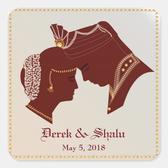 Dulha-Dulhan Indian Wedding Label/Aufkleber Quadratischer Aufkleber (Vorderseite)