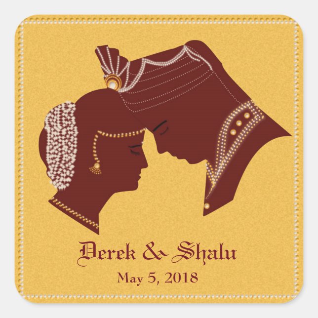 Dulha-Dulhan Indian Wedding Label/Aufkleber Quadratischer Aufkleber (Vorderseite)