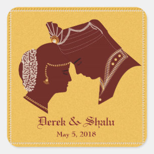 Dulha-Dulhan Indian Wedding Label/Aufkleber Quadratischer Aufkleber