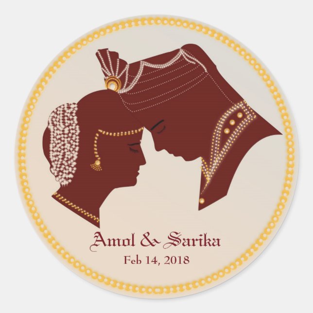 Dulha-Dulhan Indian Wedding Label/Aufkleber Runder Aufkleber (Vorderseite)