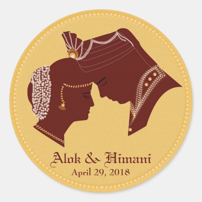 Dulha-Dulhan indischer Runder Aufkleber (Vorderseite)