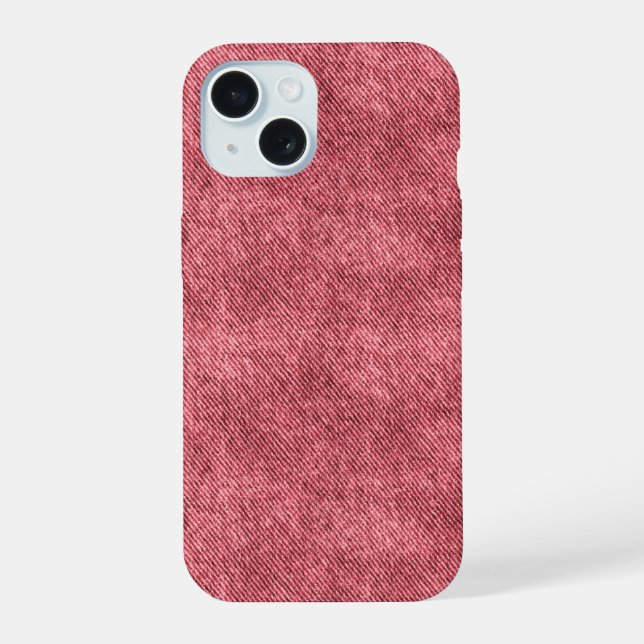 Dull Red Denim Pattern iPhone 15 Hülle (Rückseite)