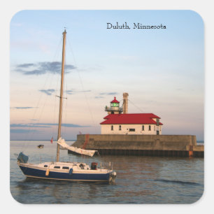 Duluth Harbour North Pier Light & Boat Aufkleber