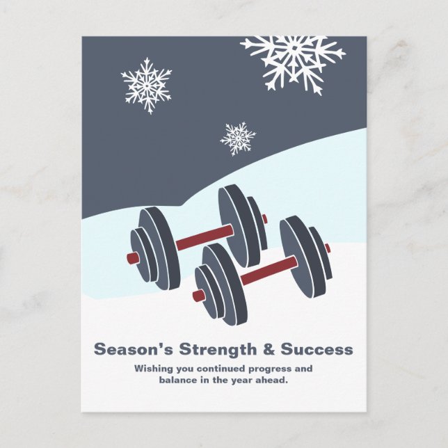 Dumbbell Season's Strength & Success Grey White Postkarte (Vorderseite)