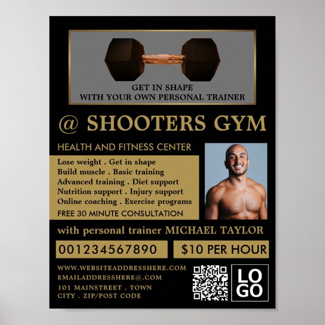 Dumbell Gewicht, Personal Trainer, Gymnastikwerbun Poster (Vorne)