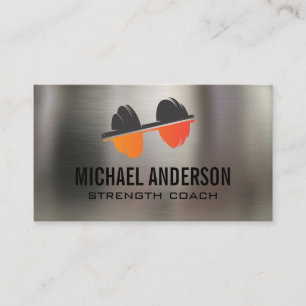 Dumbell-Logo   Fitness   Metallhintergrund Visitenkarte