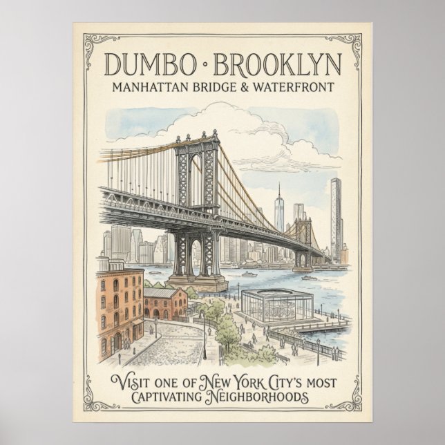 Dumbo Waterfront Skizze Brooklyn Poster (Vorne)