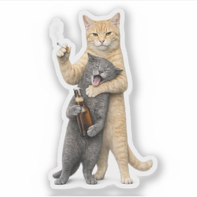Dumm Cool Lustige Katze Meme — Rauchende Katze & T Aufkleber (Vorderseite)