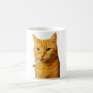 Dumm Cool Lustige Katze Meme Rauchende Katze Zigar Kaffeetasse