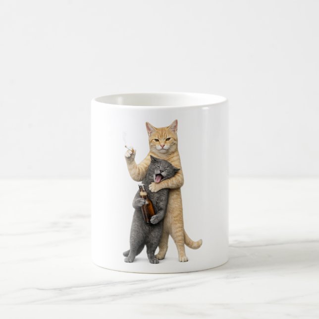 Dummer cooler lustiger Katzen-Meme — rauchende Kat Kaffeetasse (Mittel)