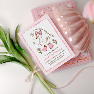 Dummer Gans auf freiem Fuß Rosa Schleife Floral Einladung