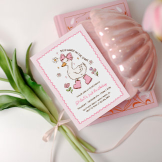 Dummer Gans auf freiem Fuß Rosa Schleife Floral Einladung