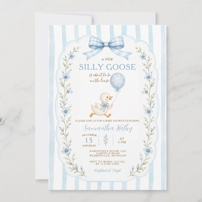 Dummer Gans Baby Shower Einladung Junge (Vorderseite)