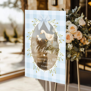 Dummer Gans Blau Gingham-Baby-Shower-Empfang Acrylschild