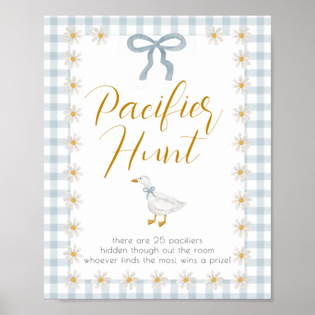 Dummer Gans Blau Gingham Baby Shower Schnuller Jag Poster (Vorne)