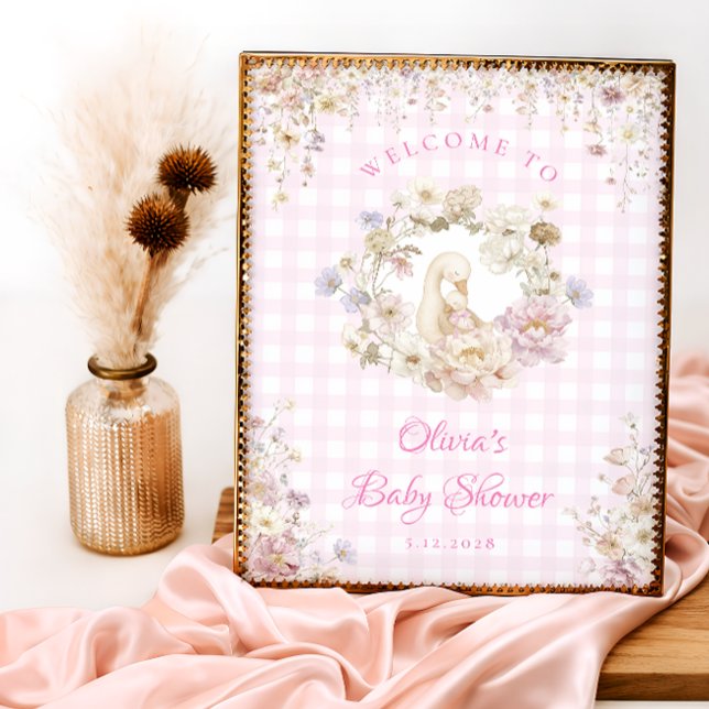 Dummer Gans Blumen-Gingham-Baby-Shower-Willkommen Poster (Von Creator hochgeladen)