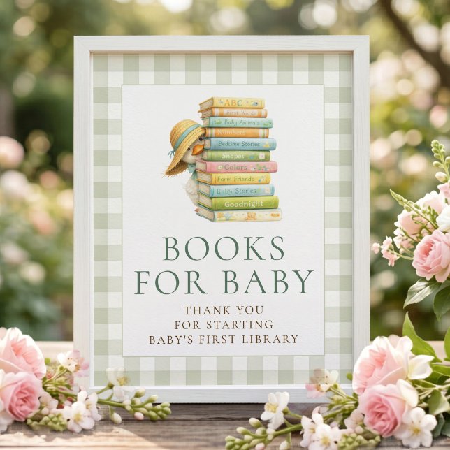 Dummer Gans Gingham Bücher für Baby Shower Schild (Von Creator hochgeladen)