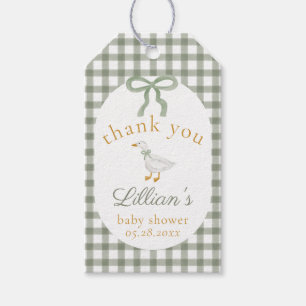 Dummer Gans Grün Gingham Baby Shower Dankeschön Geschenkanhänger