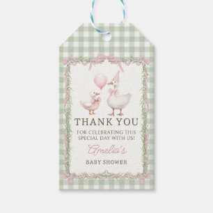 Dummer-Gans-Grün-Gingham-Baby-Shower-Geschenk-Anhä Geschenkanhänger