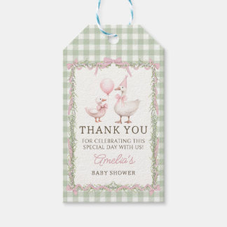 Dummer-Gans-Grün-Gingham-Baby-Shower-Geschenk-Anhä Geschenkanhänger