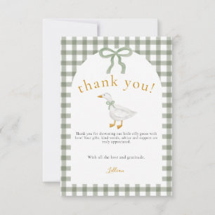 Dummer Gans Grün Gingham Cottagecore Baby Shower  Dankeskarte