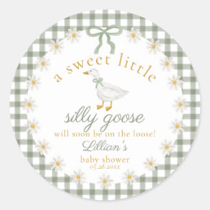 Dummer-Gans-Grün-Gingham-Landhausstil-Baby-Party Runder Aufkleber