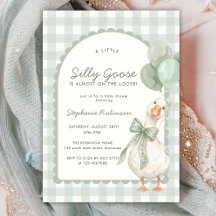 Dummer Gans Neutral Salbeigrün Gingham-Baby-Party