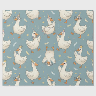 Dummer-Gans-Party – blauer Hintergrund mit Federn Geschenkpapier